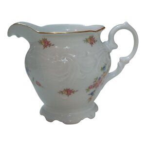 Vintage Wawel Porcelain Creamer - 1960s Floral Rose Pattern, Gold Trim, 6 oz
